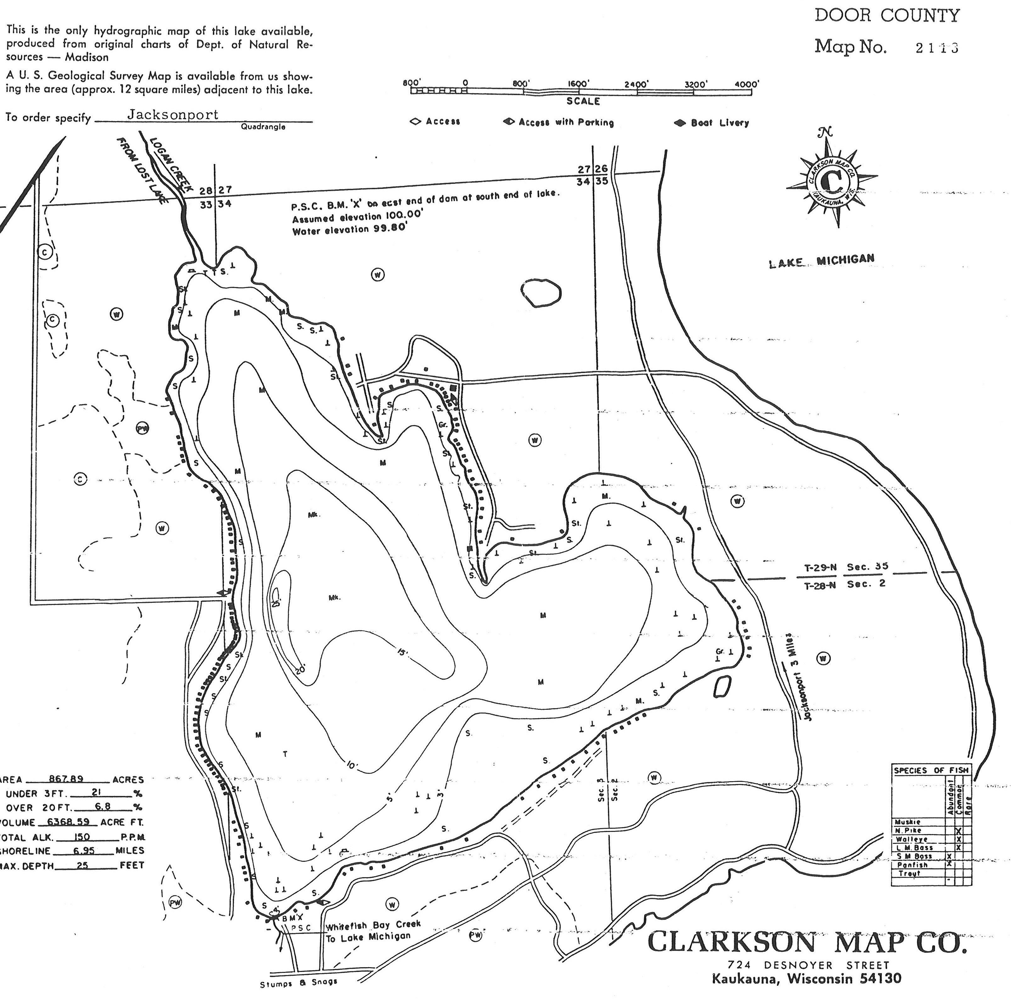 Clark Lake Water Depth Map